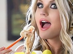 Blonde hottie Jamie Bradford shows her astonishing natural tits