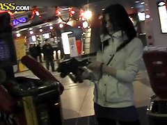 Lovely brunette babe getting fucked in public place