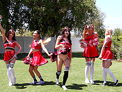 Hot ass cheerleaders drop their uniforms for orgy - Leah Winters