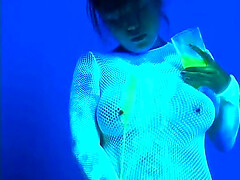 Kinky video of a sexy Japanese babe in fishnet having sex
