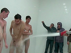Gay college gangbang in shower with hot freshers