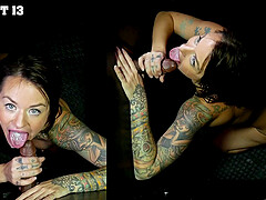 Betty Solace gets her big mouth full of cum.