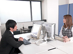 Asian beauty Mio Shido fucked by two guys in an office