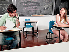 Skinny teen Aften Opal gets fucked by her boyfriend in shorts