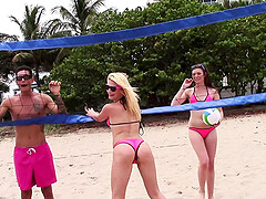 Sultry babes Dillon and Chanel ditch their sports gear for skimpy bikinis at the sun-kissed shore