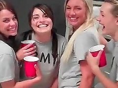 College hotties drinking and flashing assets at a party