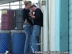 Busty Blonde Sucks Cock and Gets Fucked In Public