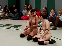 Many lesbians bang on tatami after having a wrestling match