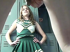 Cute girl in cheerleader uniform sucks the guy off with pleasure
