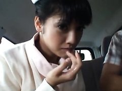 Sexy Asian Nurse Giving a Blowjob in a Car