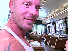 Crazy gay guys get naked and fuck like crazy on a public bus