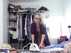 Blonde cowgirl in glasses moaning in excitement as she gets screwed