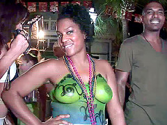 Mesmerizing ebony amateur with lovely natural tits posing on the street in at a party