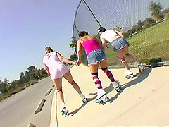 Three sporty teens skate then strip and eat some pussy