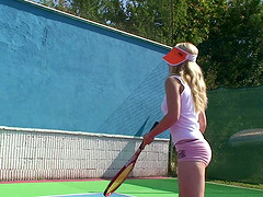 Outdoors solo masturbation clip with sporty blonde amateur