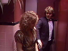 April West's hairy vagina ravished by a horny man in a rest room