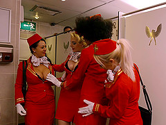 Gorgeous stewardess attacked by a randy fellow in a toilet