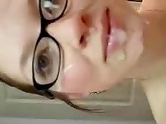 Kinky cumshot action with hottie wearing glasses