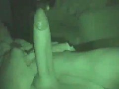Dude jerking off his pointy cock in the dark
