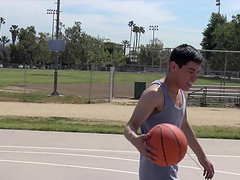 Sporty Latino gay guy pounded after shooting hoops