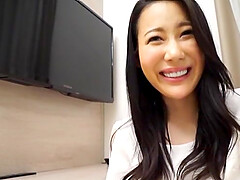 Smiling Japanese brunette MILF gets her tits licked and pussy fucked