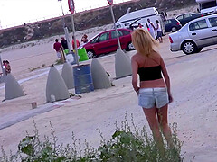 MILF blonde pornstar in shorts Eva Persson sprayed with a huge cumshot