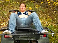Naughty brunette country girl wanted to have a bit of fun outdoors