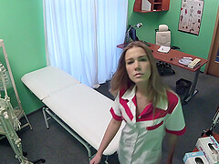 Kinky nurse records herself as she rides her patients large cock