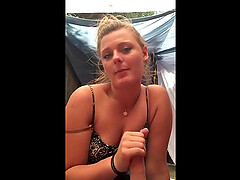 Quiet camping blowjob when parents are not around