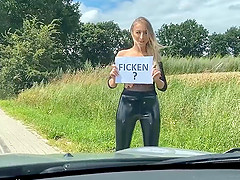 Blonde hitchhikes for sex and gets fucked by a stranger