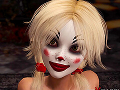 Joker bangs rough a cute sexy blonde in a clown mask in the abandoned room