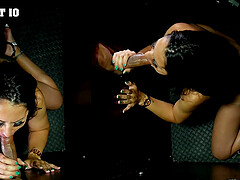 Hot milf Charlotte Channel gets fucked through a glory hole in steamy action.