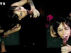 The pretty brunette Emma Jade swallows a load of sperm in her mouth.