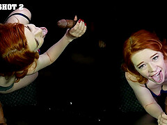 Redhead Ariel Darling from oklahoma sucks cock through gloryhole in pov