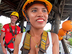 Zipline fun and hot sex at home after for a Thai European couple