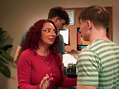 Three guys fucked the hottest teacher ever Kiki D'Aire in a steamy mmf scene.