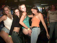Crazy bitches show their butts at a party in a club