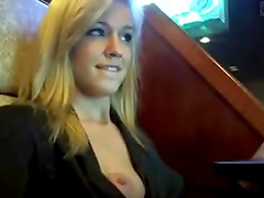 Pretty amateur blonde is teasing in public place