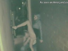 Horny Couple Gets Caught Fucking In An Alley By A Voyeur Cam