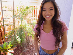 Handsome Asian chick Vina Sky spreads her legs to be fucked
